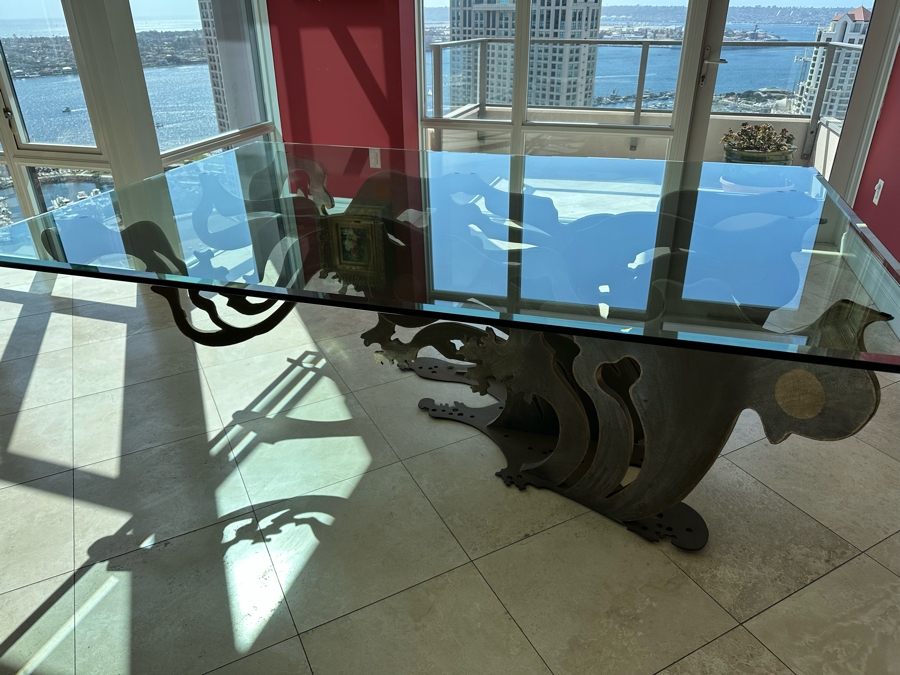 Custom Made Metal Sculptural Dining Table Base In Form Of A Wave With Glass Top (Could Be Used Outdoors As A Garden Sculpture) 60 X 90 - See Photos [Photo 20]