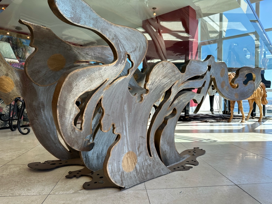 Custom Made Metal Sculptural Dining Table Base In Form Of A Wave With Glass Top (Could Be Used Outdoors As A Garden Sculpture) 60 X 90 - See Photos [Photo 11]