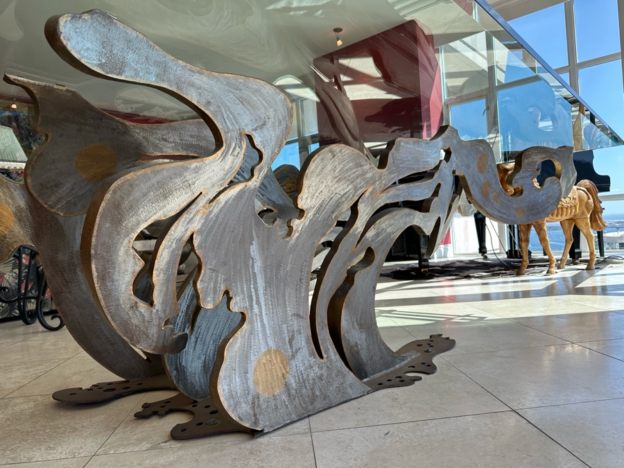 Custom Made Metal Sculptural Dining Table Base In Form Of A Wave With Glass Top (Could Be Used Outdoors As A Garden Sculpture) 60 X 90 - See Photos [Photo 12]