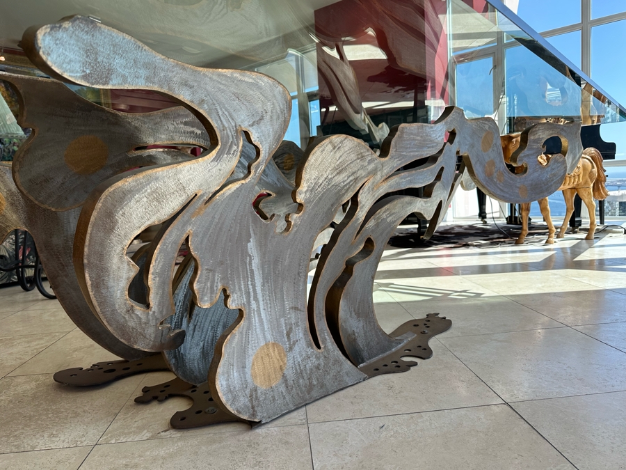 Custom Made Metal Sculptural Dining Table Base In Form Of A Wave With Glass Top (Could Be Used Outdoors As A Garden Sculpture) 60 X 90 - See Photos [Photo 13]