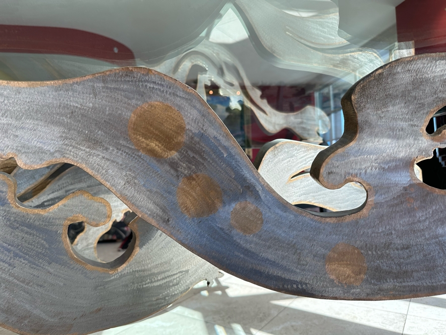 Custom Made Metal Sculptural Dining Table Base In Form Of A Wave With Glass Top (Could Be Used Outdoors As A Garden Sculpture) 60 X 90 - See Photos [Photo 10]