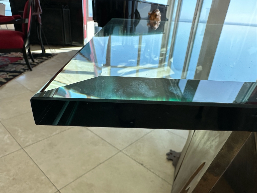 Custom Made Metal Sculptural Dining Table Base In Form Of A Wave With Glass Top (Could Be Used Outdoors As A Garden Sculpture) 60 X 90 - See Photos [Photo 27]