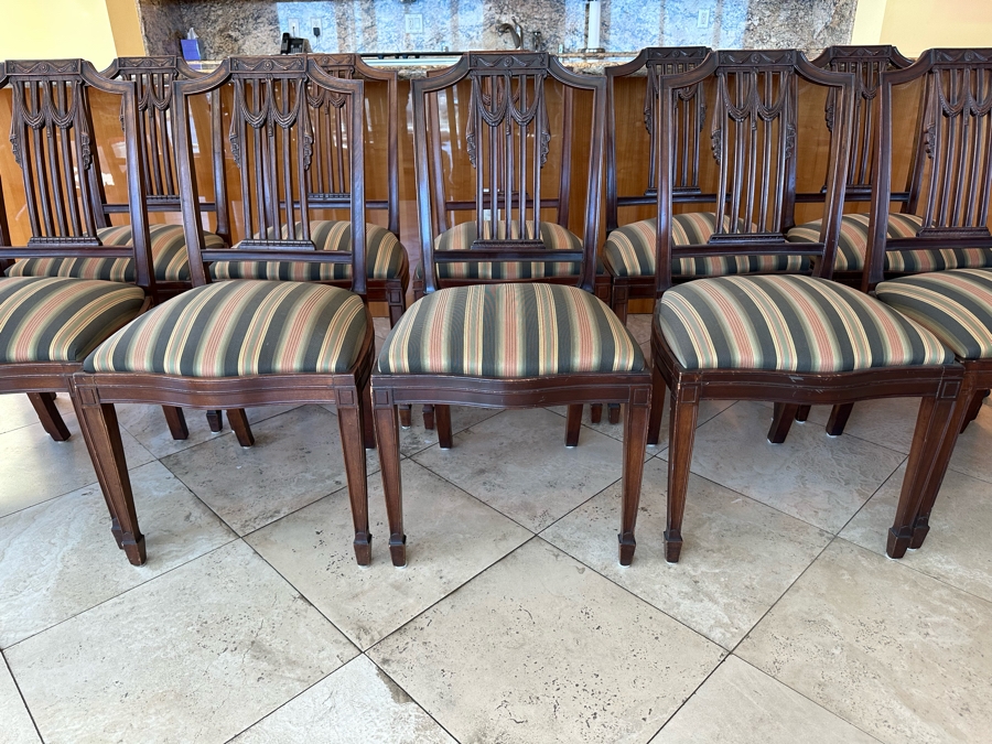 Set Of Twelve Elegantly Carved Mahogany Formal Dining Chairs (Two Are Armchairs) [Photo 3]