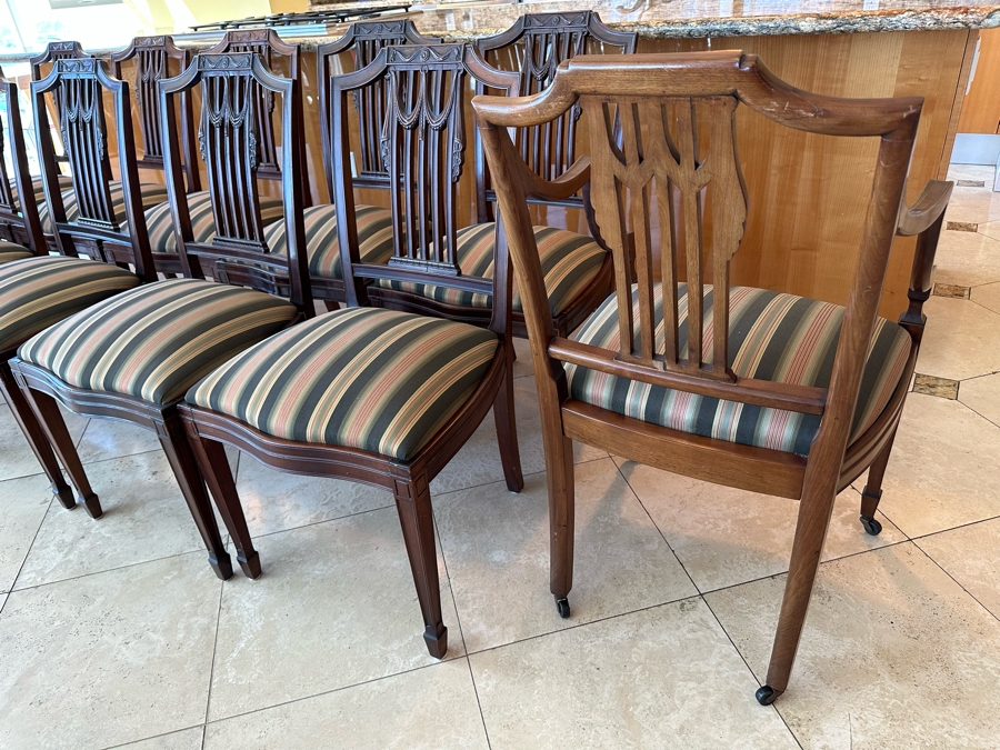 Set Of Twelve Elegantly Carved Mahogany Formal Dining Chairs (Two Are Armchairs) [Photo 10]
