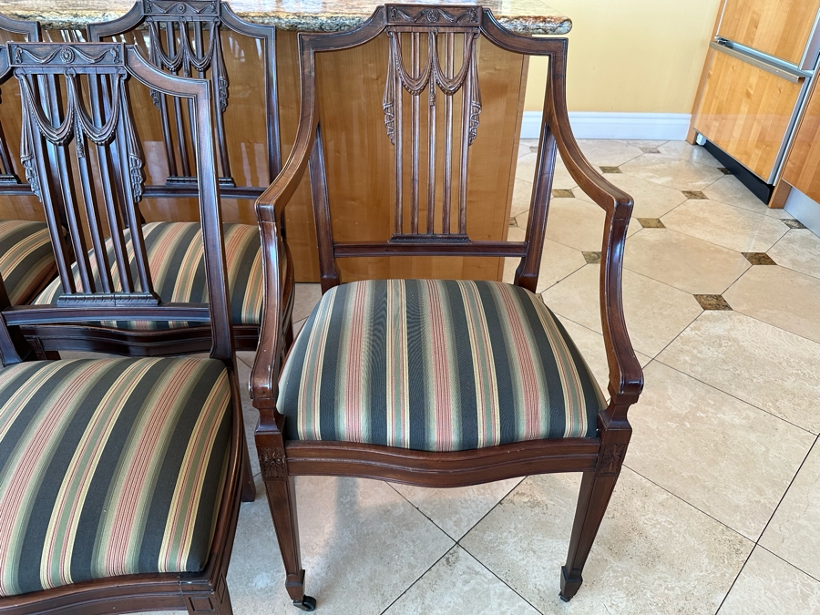 Set Of Twelve Elegantly Carved Mahogany Formal Dining Chairs (Two Are Armchairs) [Photo 8]
