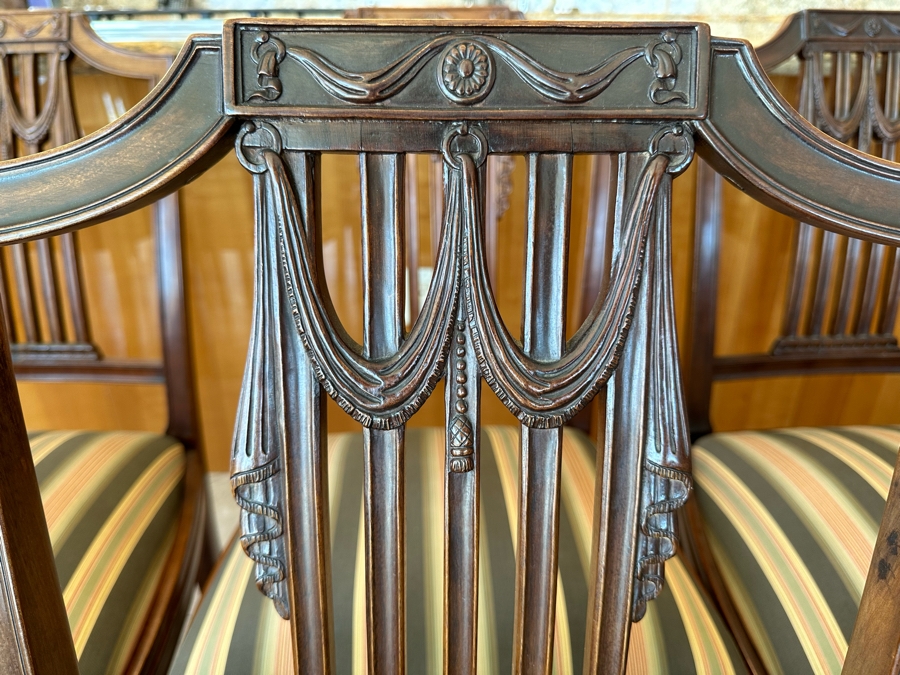Set Of Twelve Elegantly Carved Mahogany Formal Dining Chairs (Two Are Armchairs) [Photo 6]