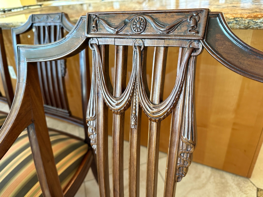 Set Of Twelve Elegantly Carved Mahogany Formal Dining Chairs (Two Are Armchairs) [Photo 9]
