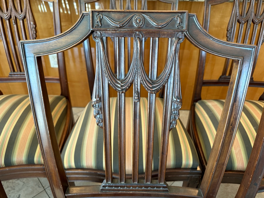 Set Of Twelve Elegantly Carved Mahogany Formal Dining Chairs (Two Are Armchairs) [Photo 7]