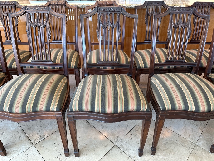 Set Of Twelve Elegantly Carved Mahogany Formal Dining Chairs (Two Are Armchairs) [Photo 4]