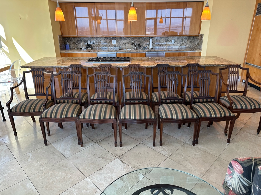 Set Of Twelve Elegantly Carved Mahogany Formal Dining Chairs (Two Are Armchairs) [Photo 2]