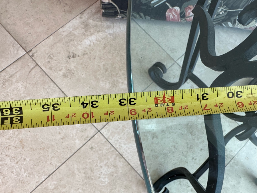 Glass Top Wrought Iron Base Side Table 33R X 24.5H [Photo 6]