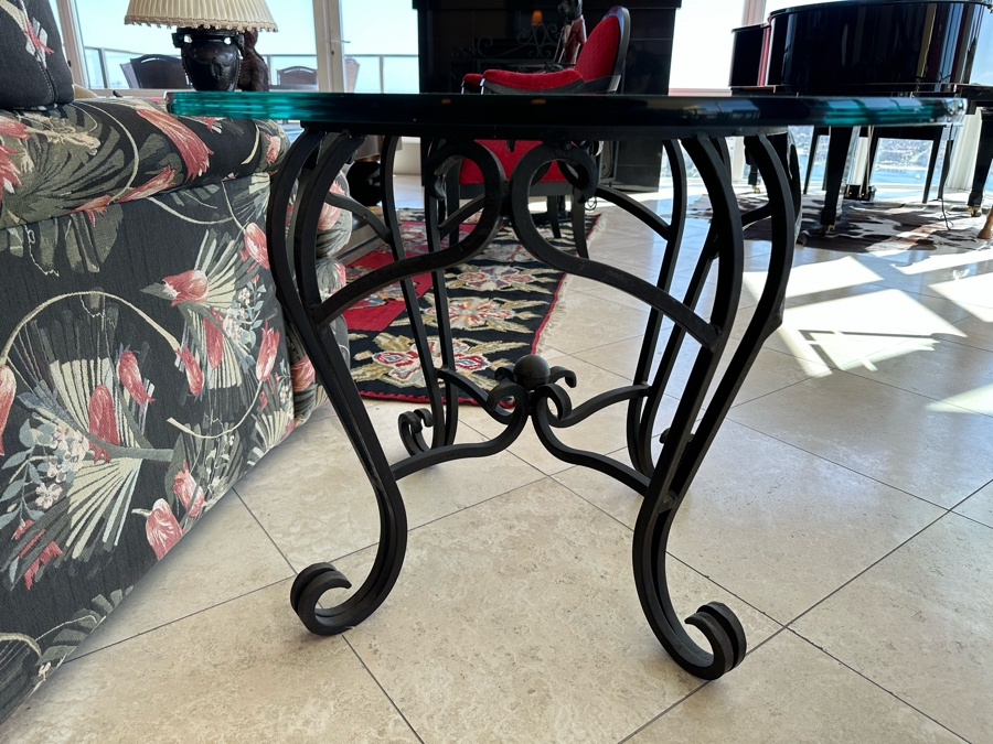 Glass Top Wrought Iron Base Side Table 33R X 24.5H [Photo 5]