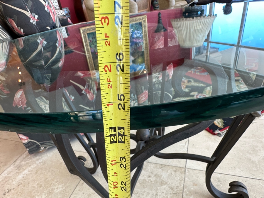 Glass Top Wrought Iron Base Side Table 33R X 24.5H [Photo 7]