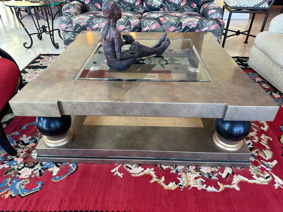 Designer 2-Tier Coffee Table With Inset Glass Top 54 X 54 X 19H [Photo 4]