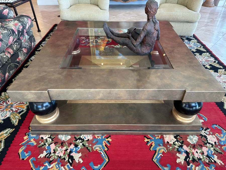 Designer 2-Tier Coffee Table With Inset Glass Top 54 X 54 X 19H [Photo 6]