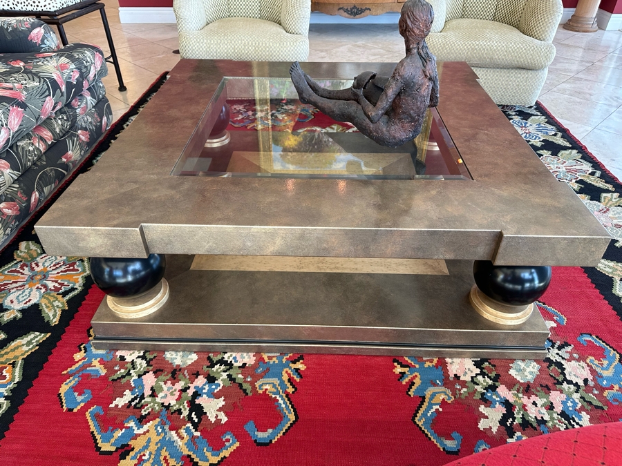 Designer 2-Tier Coffee Table With Inset Glass Top 54 X 54 X 19H