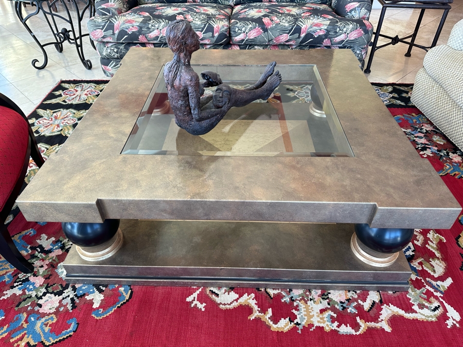 Designer 2-Tier Coffee Table With Inset Glass Top 54 X 54 X 19H [Photo 3]