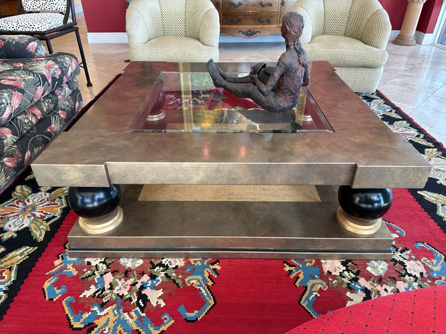 Designer 2-Tier Coffee Table With Inset Glass Top 54 X 54 X 19H [Photo 2]
