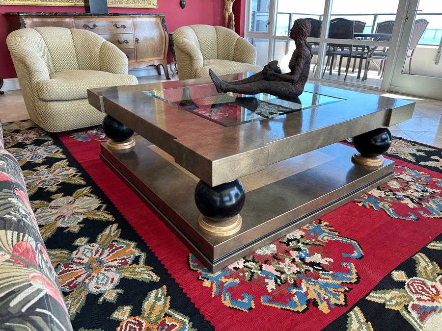 Designer 2-Tier Coffee Table With Inset Glass Top 54 X 54 X 19H [Photo 8]