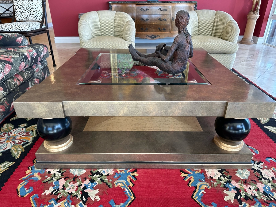 Designer 2-Tier Coffee Table With Inset Glass Top 54 X 54 X 19H [Photo 5]