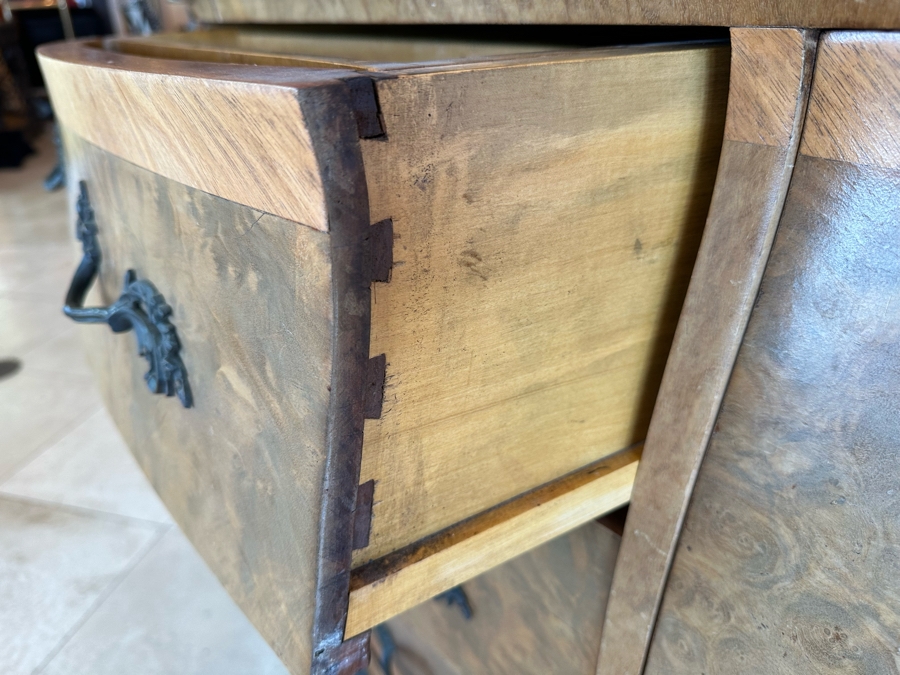 Antique Serpentine Front Burled Walnut Buffet Sideboard Cabinet With Marble Top 83W X 26D X 38H [Photo 14]