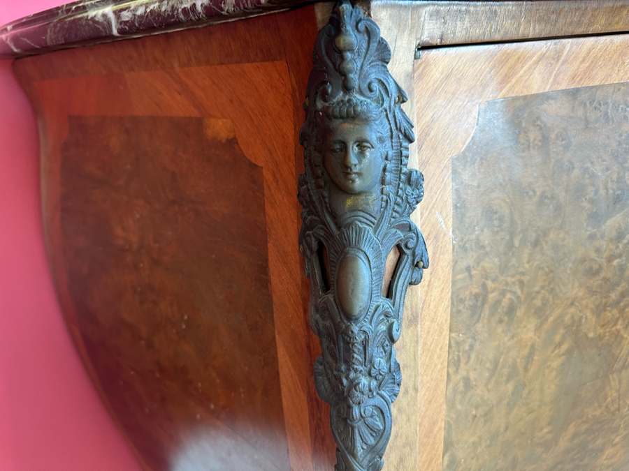 Antique Serpentine Front Burled Walnut Buffet Sideboard Cabinet With Marble Top 83W X 26D X 38H [Photo 6]