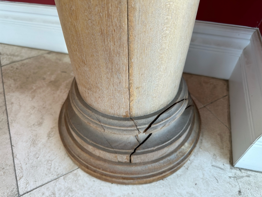 Impressive Vintage Hand Carved Wooden Sculptural Column Of Boy With Grapes [Photo 11]