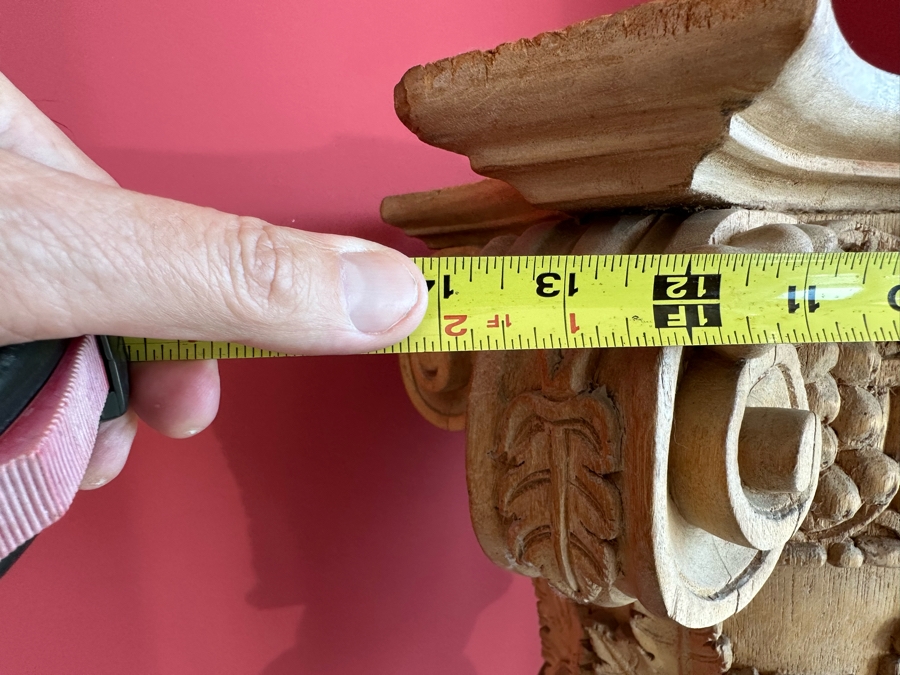 Impressive Vintage Hand Carved Wooden Sculptural Column Of Boy With Grapes [Photo 18]