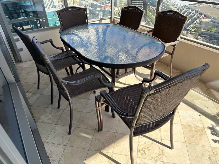 Luxury Outdoor Patio Furniture Dining Table With Six Chairs By Summer Classics Home 60 X 38.5 [Photo 2]