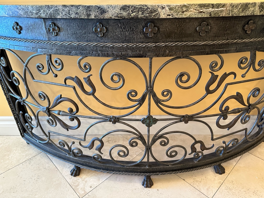 Theodore And Alexander Wrought Iron Console Entry Table With Marble Top 64.5W X 16.5D X 34H [Photo 5]
