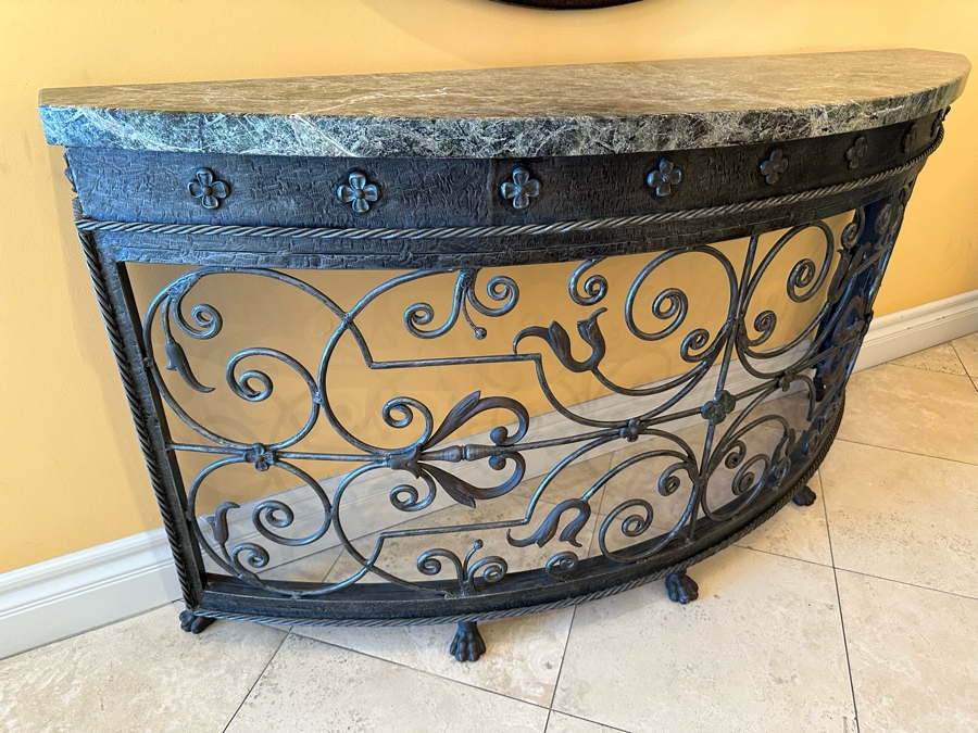 Theodore And Alexander Wrought Iron Console Entry Table With Marble Top 64.5W X 16.5D X 34H [Photo 6]