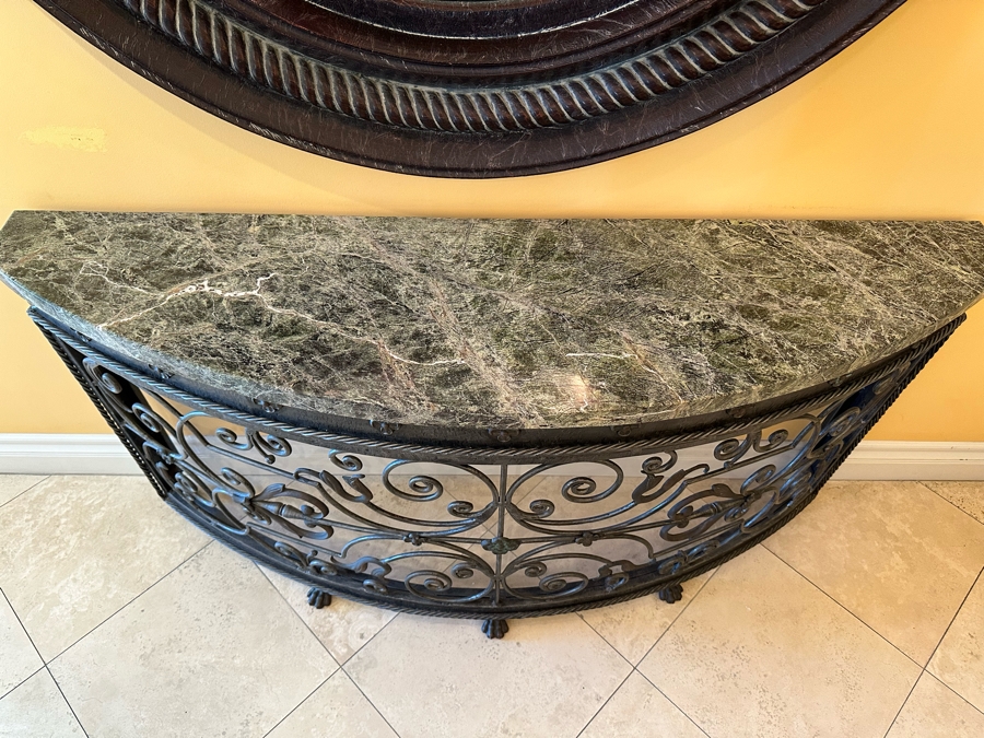 Theodore And Alexander Wrought Iron Console Entry Table With Marble Top 64.5W X 16.5D X 34H [Photo 8]
