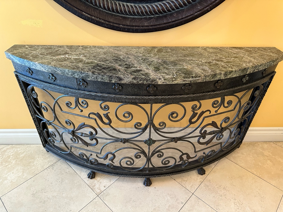 Theodore And Alexander Wrought Iron Console Entry Table With Marble Top 64.5W X 16.5D X 34H [Photo 4]