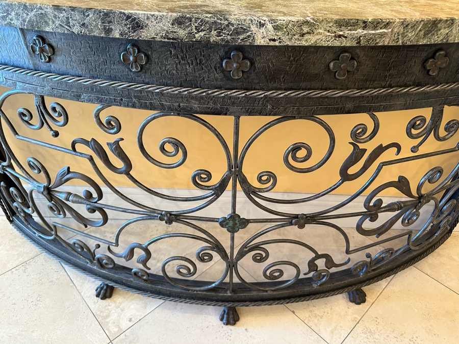 Theodore And Alexander Wrought Iron Console Entry Table With Marble Top 64.5W X 16.5D X 34H [Photo 7]