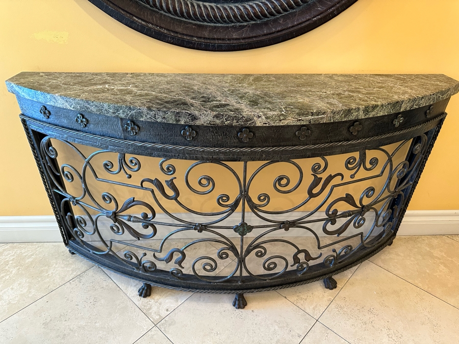 Theodore And Alexander Wrought Iron Console Entry Table With Marble Top 64.5W X 16.5D X 34H [Photo 2]