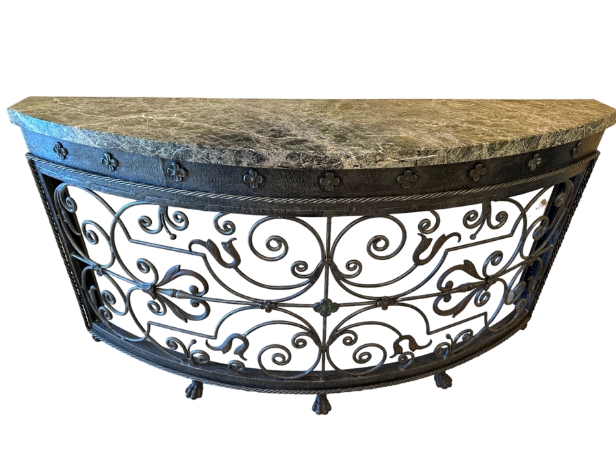 Theodore And Alexander Wrought Iron Console Entry Table With Marble Top 64.5W X 16.5D X 34H [Photo 1]