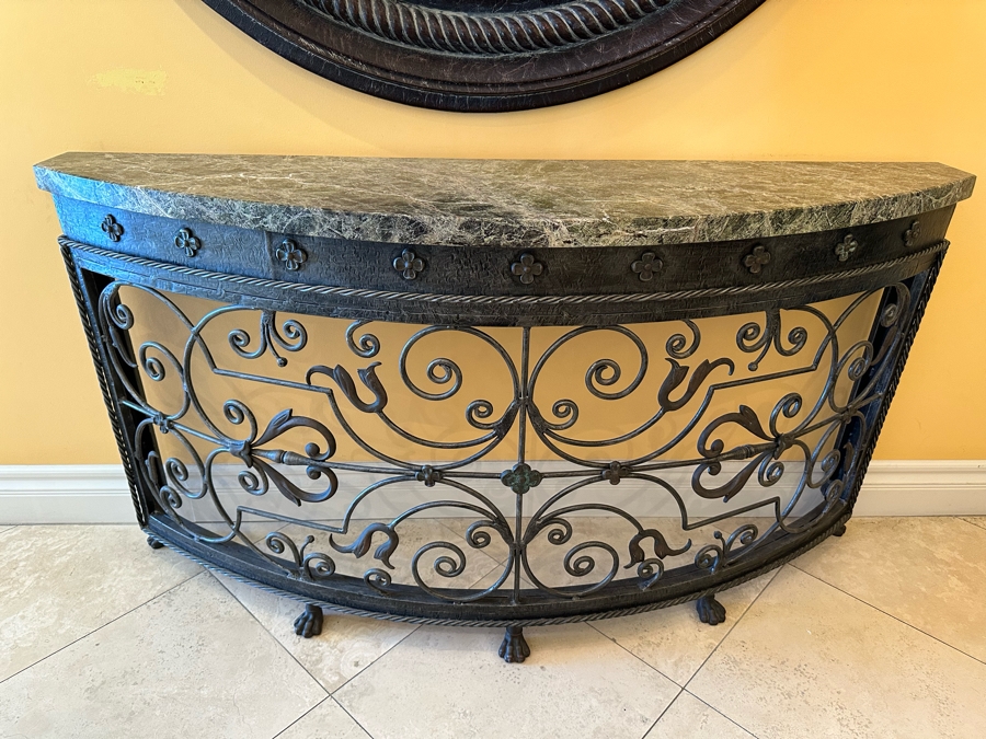 Theodore And Alexander Wrought Iron Console Entry Table With Marble Top 64.5W X 16.5D X 34H [Photo 3]