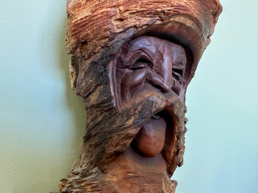 Hand Carved Tree Branch Wall Sculpture Of Man Signed Wells 6W X 4.5D X 16H [Photo 5]