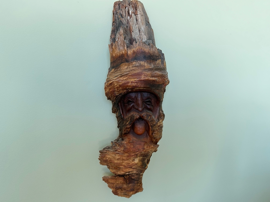 Hand Carved Tree Branch Wall Sculpture Of Man Signed Wells 6W X 4.5D X 16H [Photo 3]