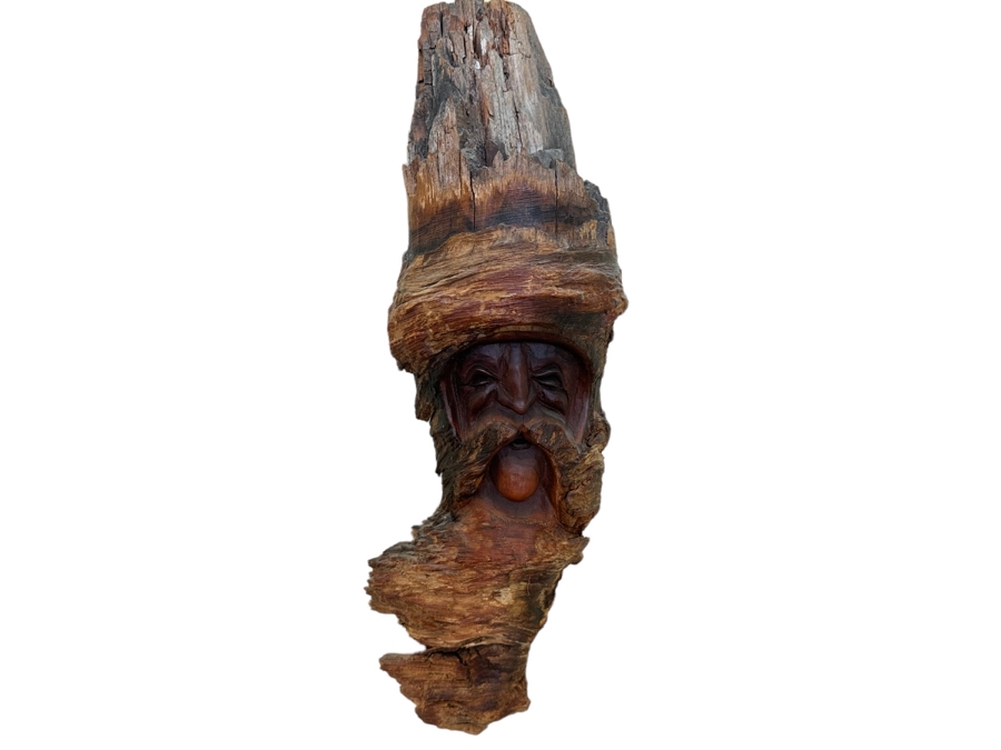 Hand Carved Tree Branch Wall Sculpture Of Man Signed Wells 6W X 4.5D X 16H [Photo 1]