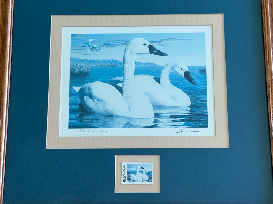 Hand Signed Robert Steiner Limited Edition Swan Print Artist Proof And 1991 Waterfowl Stamp Framed 21.5 X 20 [Photo 4]