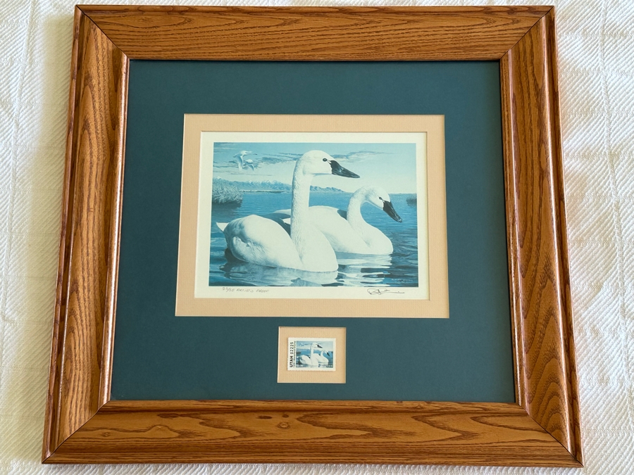 Hand Signed Robert Steiner Limited Edition Swan Print Artist Proof And 1991 Waterfowl Stamp Framed 21.5 X 20 [Photo 2]