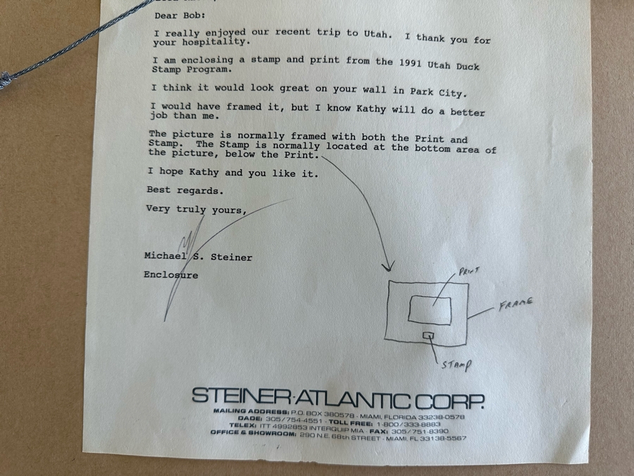 Hand Signed Robert Steiner Limited Edition Swan Print Artist Proof And 1991 Waterfowl Stamp Framed 21.5 X 20 [Photo 9]