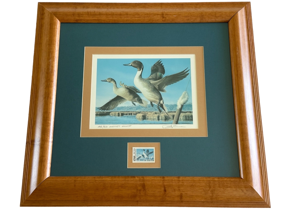 Hand Signed Robert Steiner Limited Edition Duck Print Artist Proof And 1992 Utah Waterfowl Stamp Framed 21.5 X 20