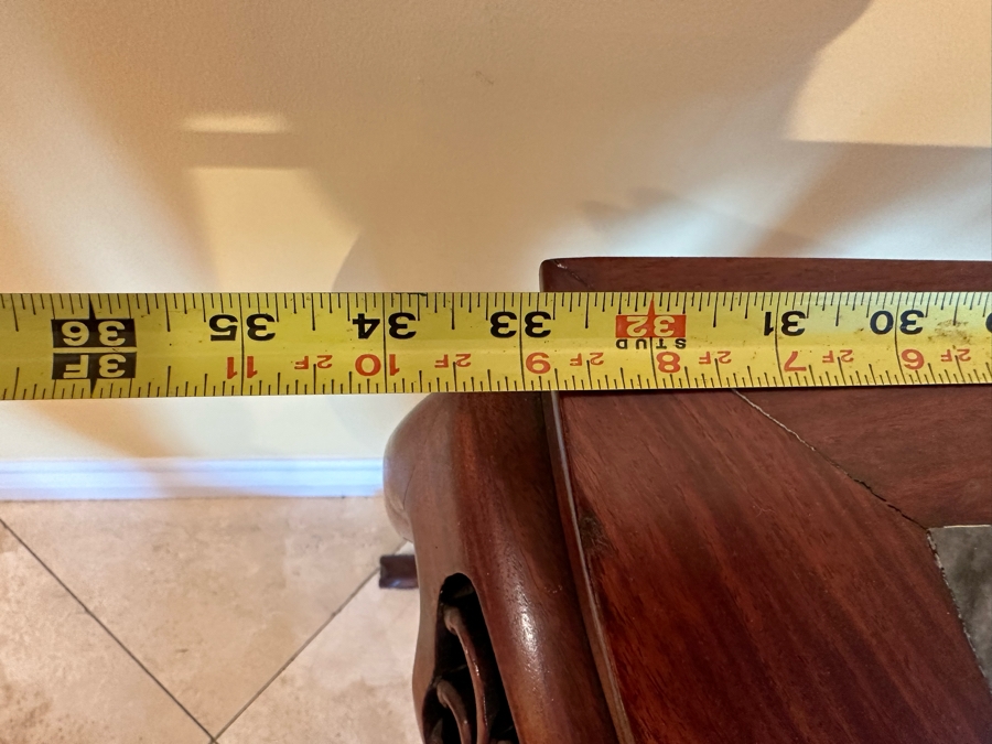 Chinese Carved Dragon Design Demilune Table With Marble Top And Triangular Bottom Shelves [Photo 10]