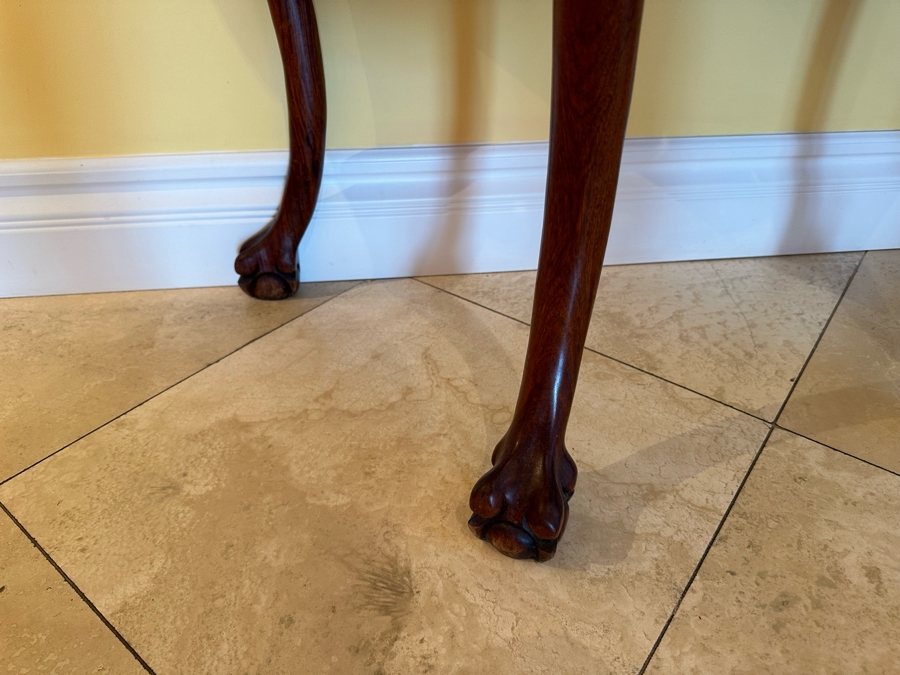 Chinese Carved Dragon Design Demilune Table With Marble Top And Triangular Bottom Shelves [Photo 5]