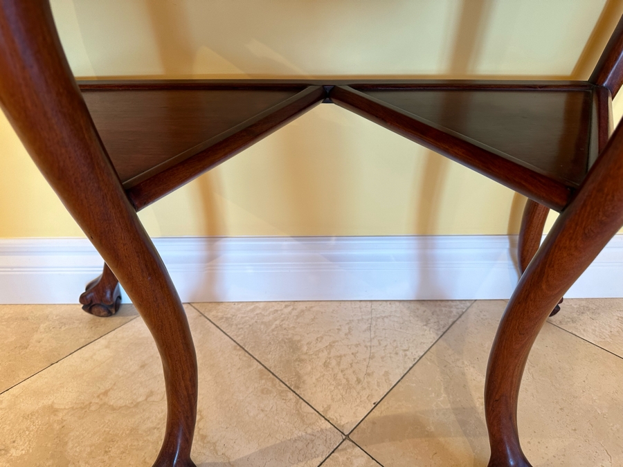 Chinese Carved Dragon Design Demilune Table With Marble Top And Triangular Bottom Shelves [Photo 6]