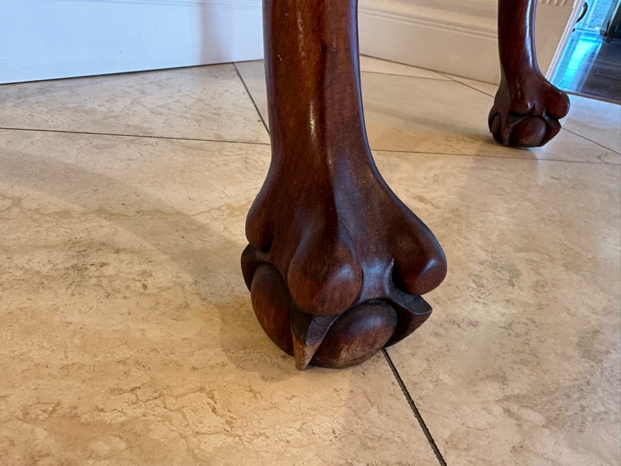 Chinese Carved Dragon Design Demilune Table With Marble Top And Triangular Bottom Shelves [Photo 9]