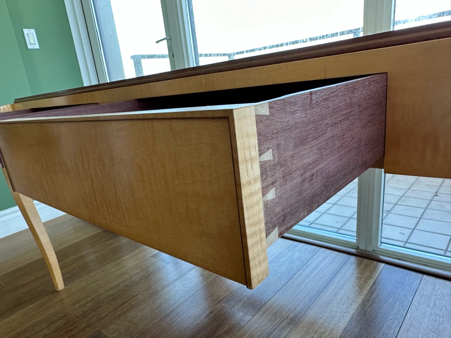 Elegant Designer Writing Table Desk With Cabriolet Legs, Inset Glass Top, Two Drawers And Matching Cane Chair 60W X 34D X 30.5H [Photo 16]