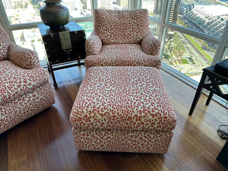 Pair Of Designer Animal Print Armchairs 34W X 42D X 30H And Matching Ottoman 29W X 27D X 18H [Photo 10]